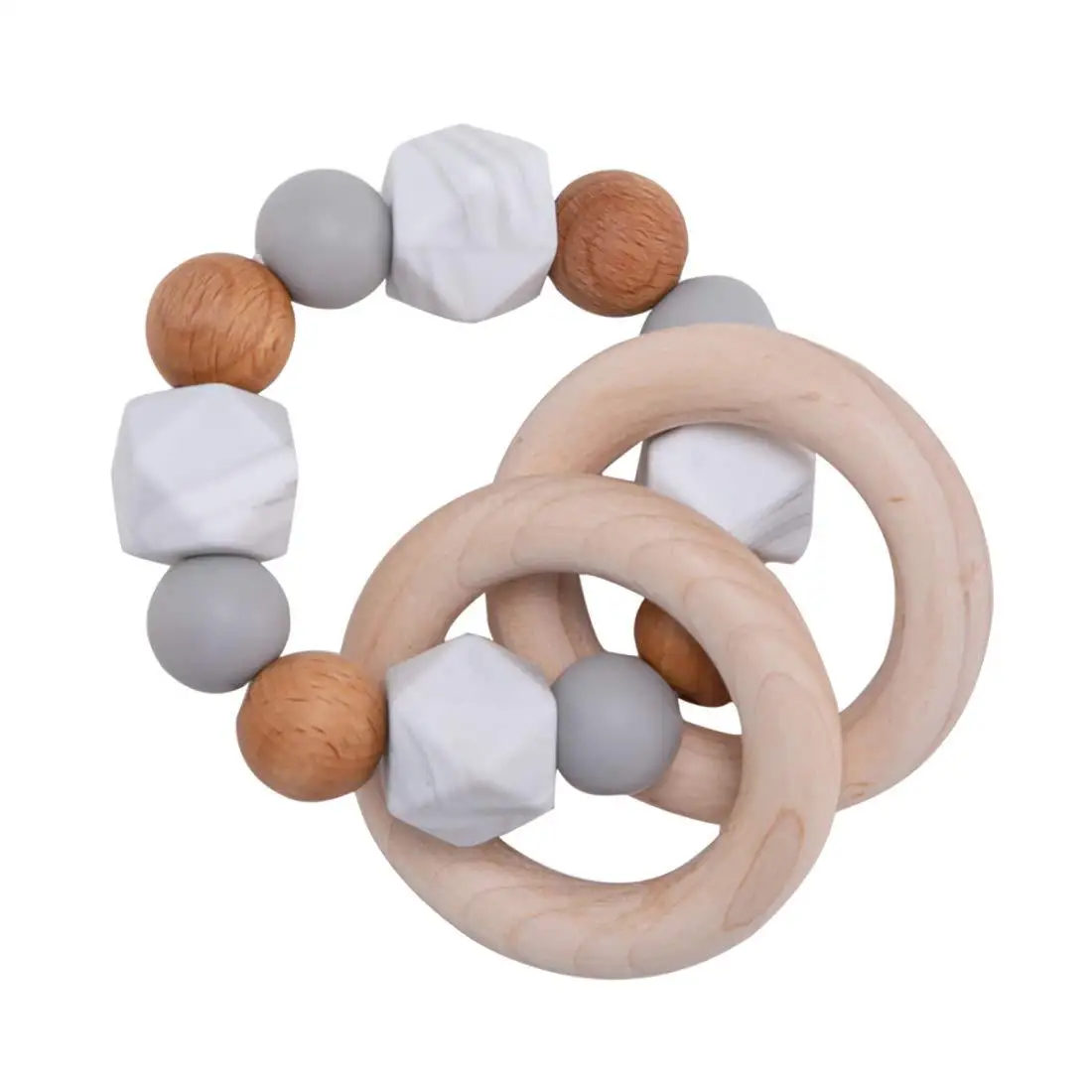 Baby Nursing Bracelets Food Grade Silicone Teether Teething Wood Rattles Toys Baby Teether Bracelets Nursing Toys Gift