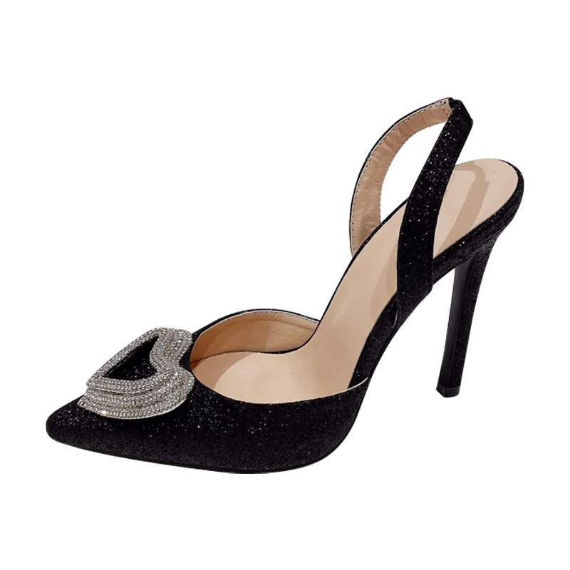 23 Summer Brand women Sandals luxury Crystal Slingback High heels bride Sandal Shoe Comfortable Thin Heeled Party Wedding Shoes