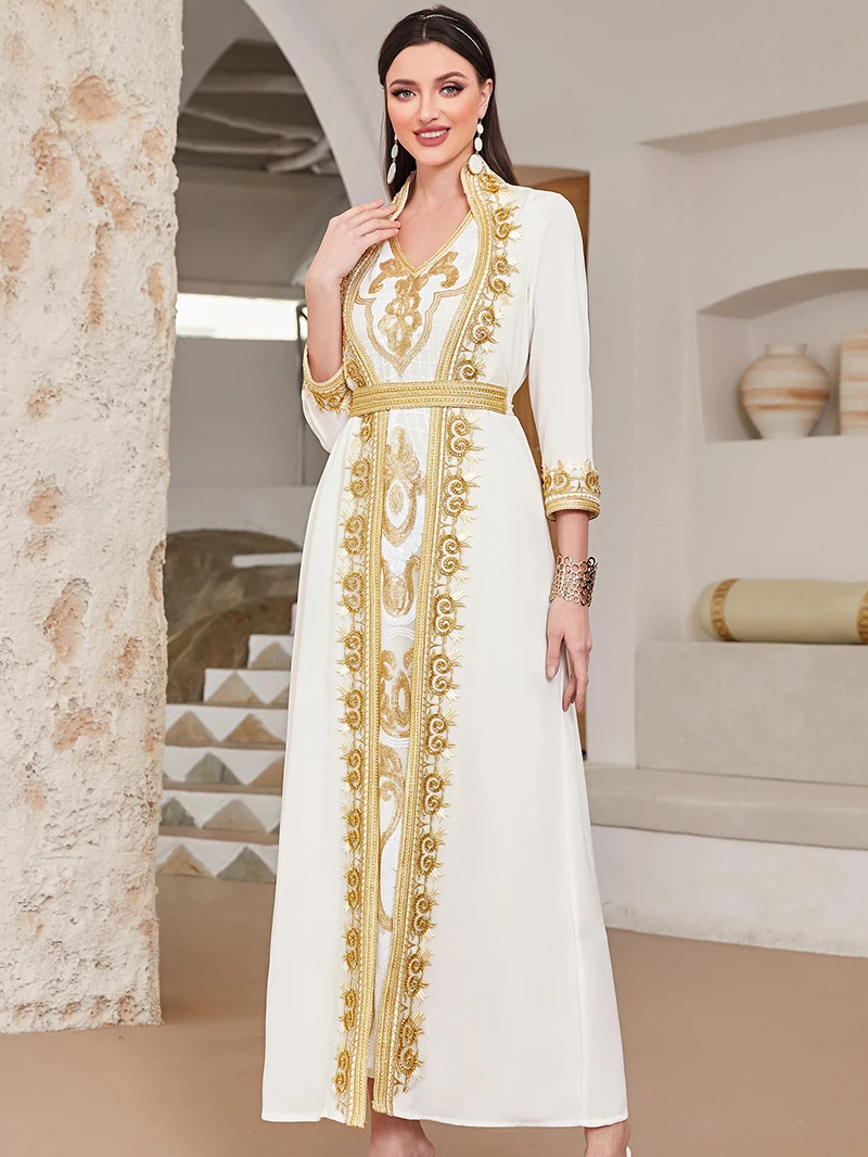 Middle East Caftan dresses moroccan kaftan Sequins Embroidered Fashion Modest Jalabiya Abaya muslim evening dresses