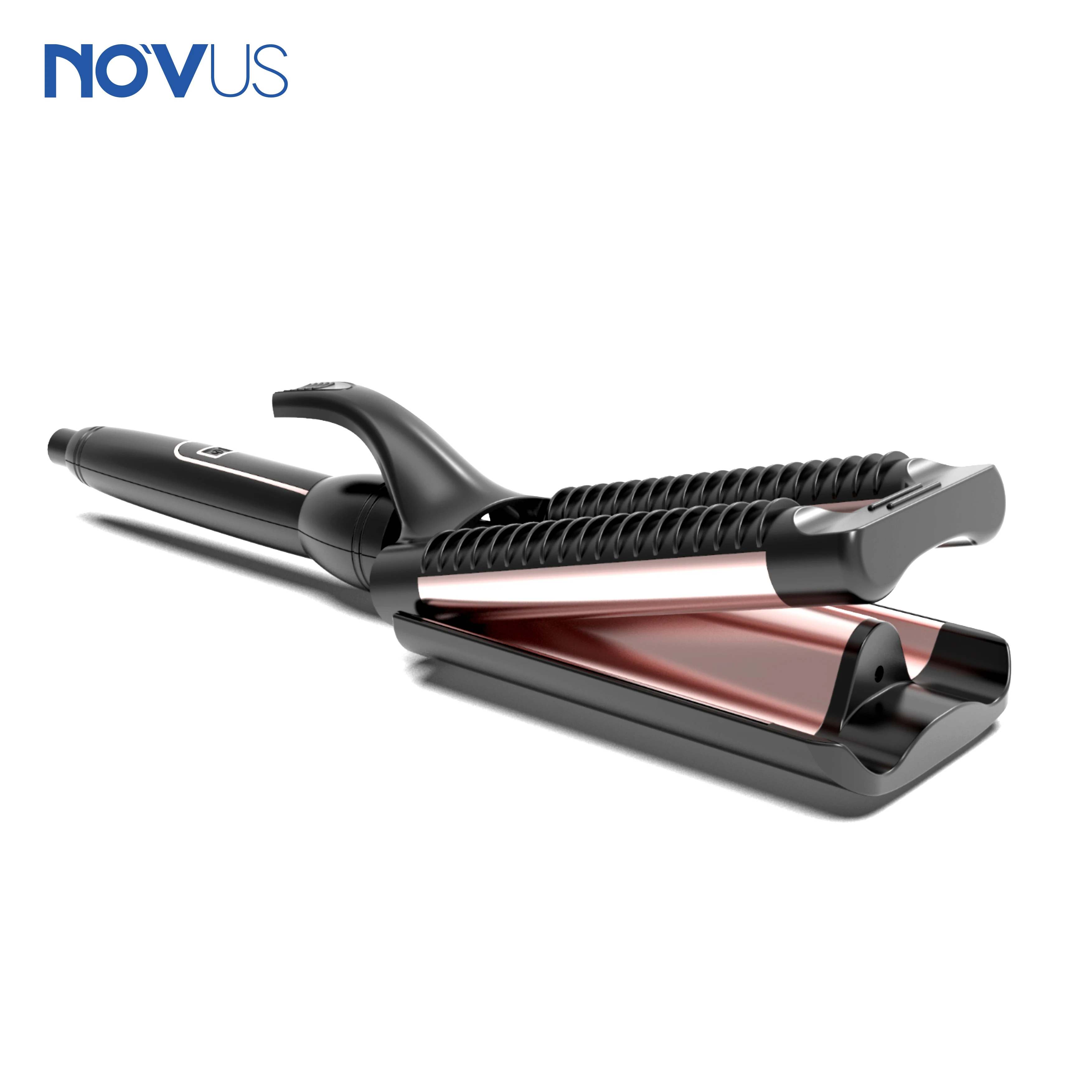NOVUS Private Label 320f To 400f electric Triple Curler Barrel Wand Dual Voltage Hair Crimp 3 Barrels Led Screen Curling Iron