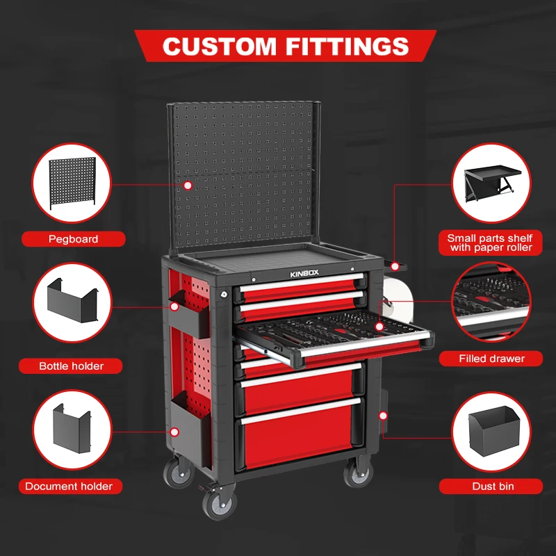 Kinbox 7 Drawer Heavy Duty Steel Toolbox and Metal Storage Cabinets Work Benches Tool Chest Cart  for Garage Storage 229pcs Tool