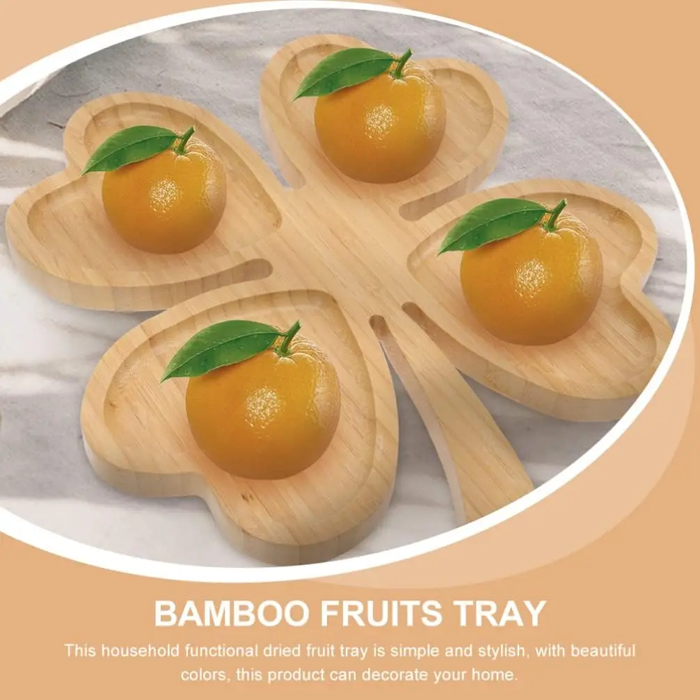 Multi Use Flower Shape Bamboo Plate, Wooden Snack Tray With Dividers parts bread tray kid school lunch tray