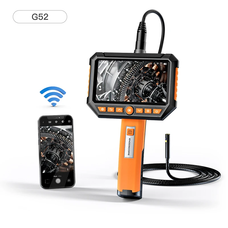 Anesok G52 Handheld 5 Inch HD Display Tri-Lens Waterproof Pipe Inspection Video Camera Industrial Videoscope Endoscope