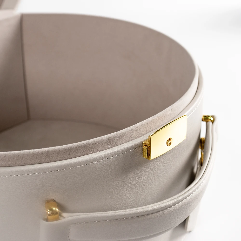 Large Capacity Round PU Leather Children Hair Accessories Toys Storage Organizer Desktop Nail Polish Cosmetic Storage Box