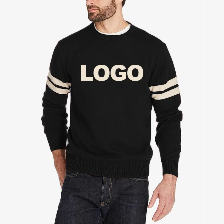 OEM Vintage old fashion Mens sweater Knitwear Pullover striped sleeve College sport letterman jumper intarsia sweater sueter