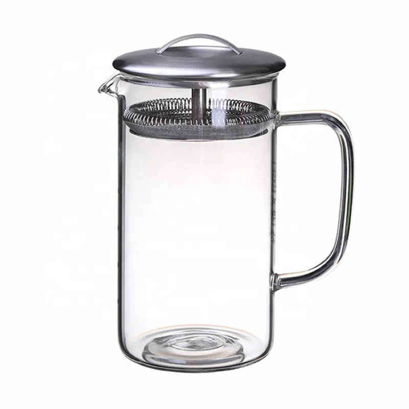 Custom Logo Borosilicate Glass Tea Steeper Easy Simple Tea Brewing Glass Teapot With Strainer Filter Lid and Glass Handle