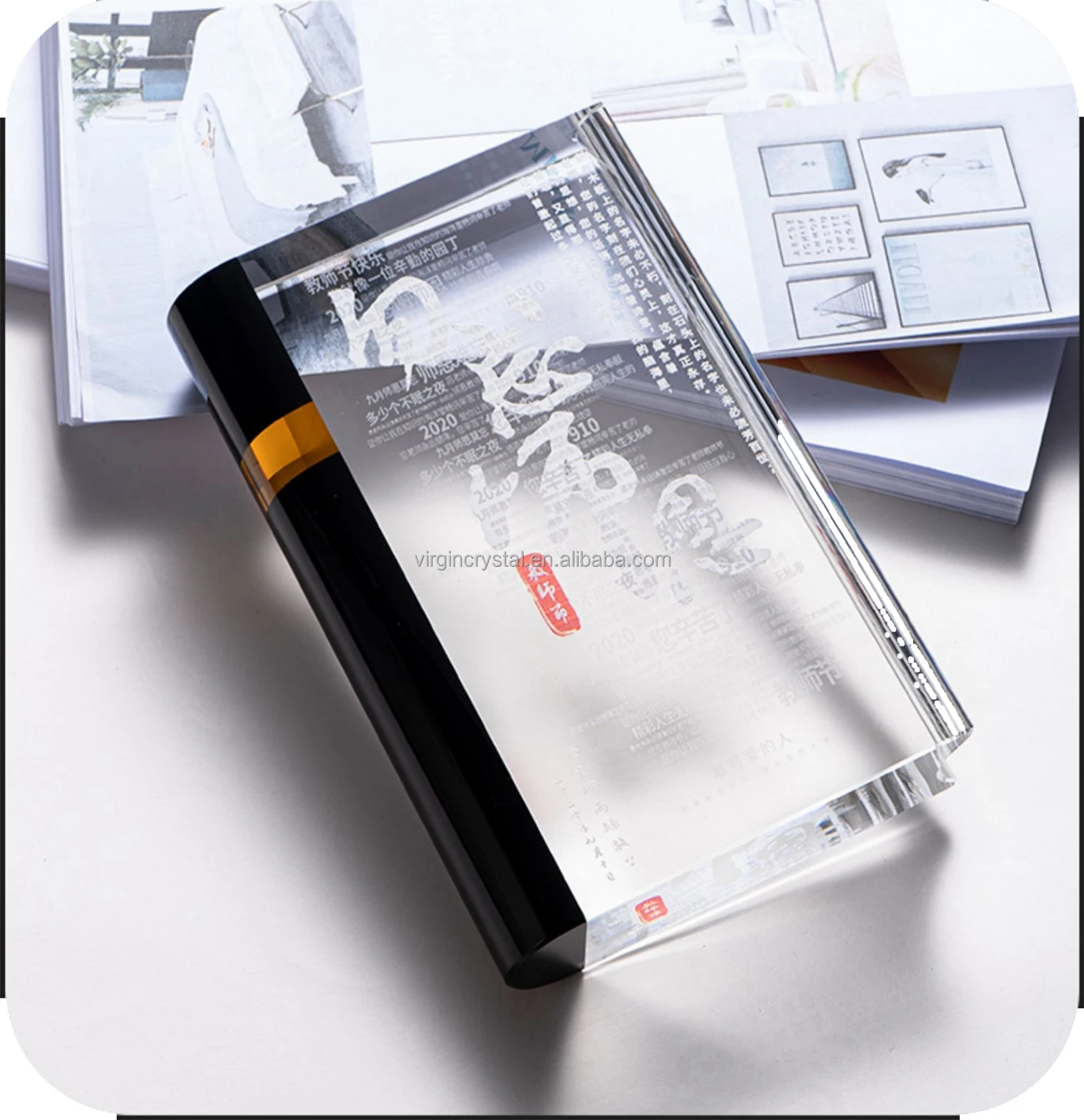 New Christian Wedding Souvenir Holy Bible Book Model K9 Crystal Trophy Award Clear Polished Glass Religious Love Gift