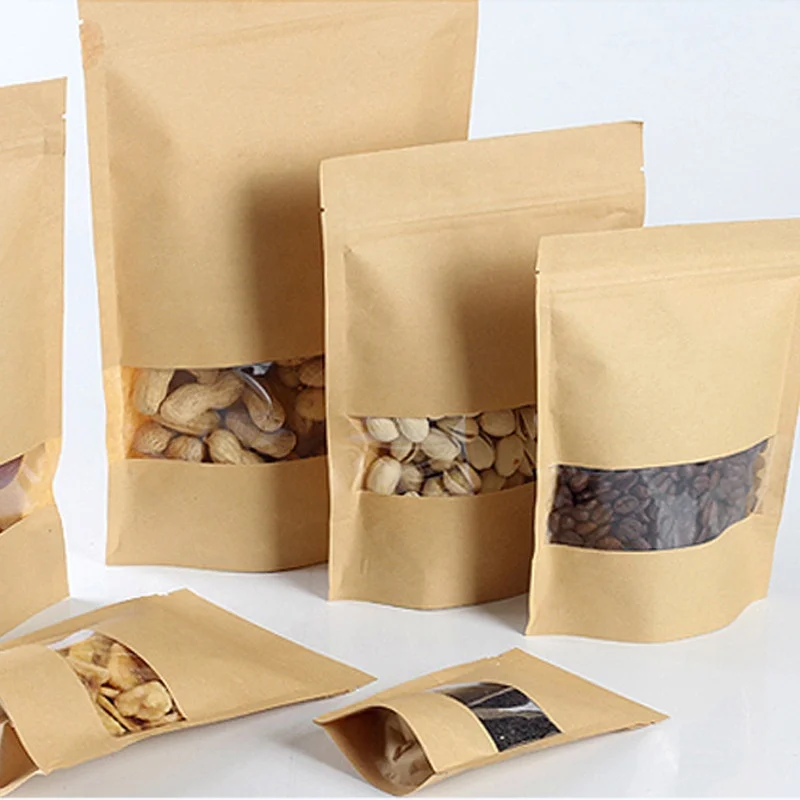 Custom Logo Printed Compostable 100% Biodegradable White Kraft Paper Tea Food Packaging Bags with Reusable Zipper
