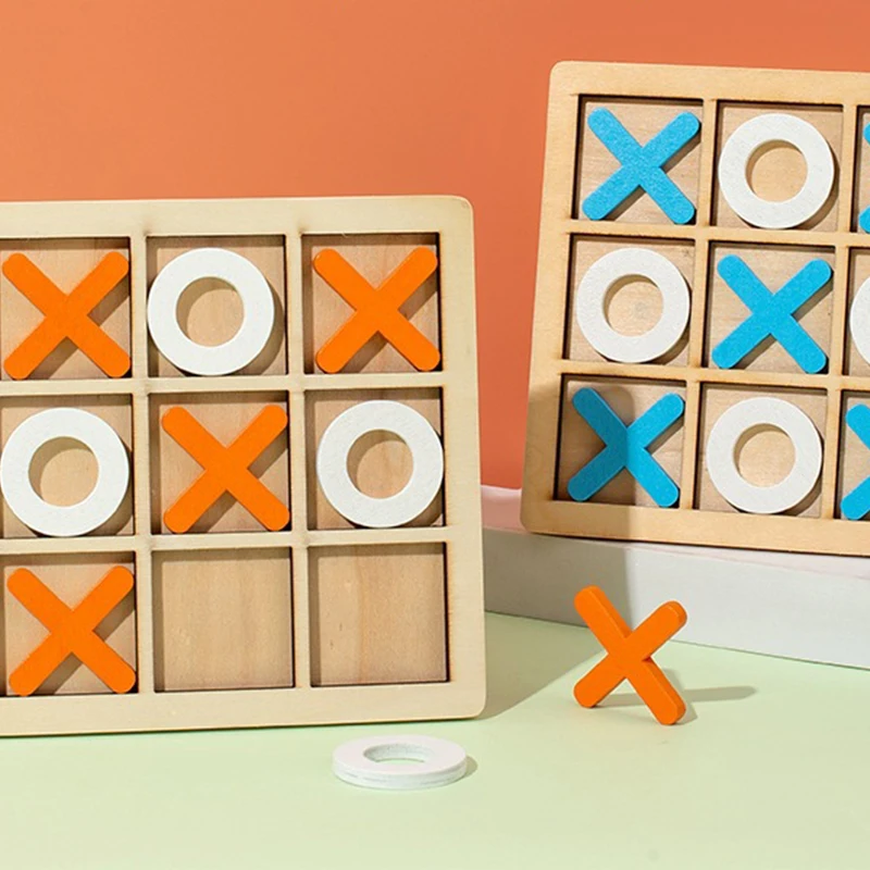 Веселая настольная деревянная шахматная доска Tic Tac Toe Набор детских игрушек для обучения логическому мышлению
