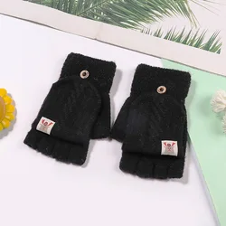 2022 Women Winter  Warm Knitted  half finger flip gloves deer Gloves
