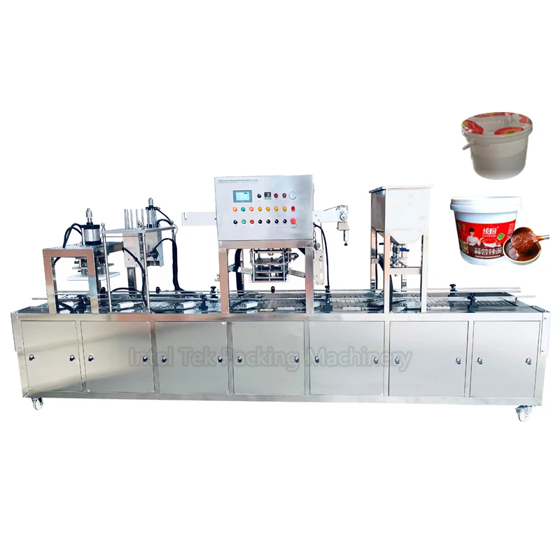 Automatic Plastic Bucket Filling Sealing Capping Machine For Popcorn Chocolate Sauce Jam Yogurt Container Packaging Equipment