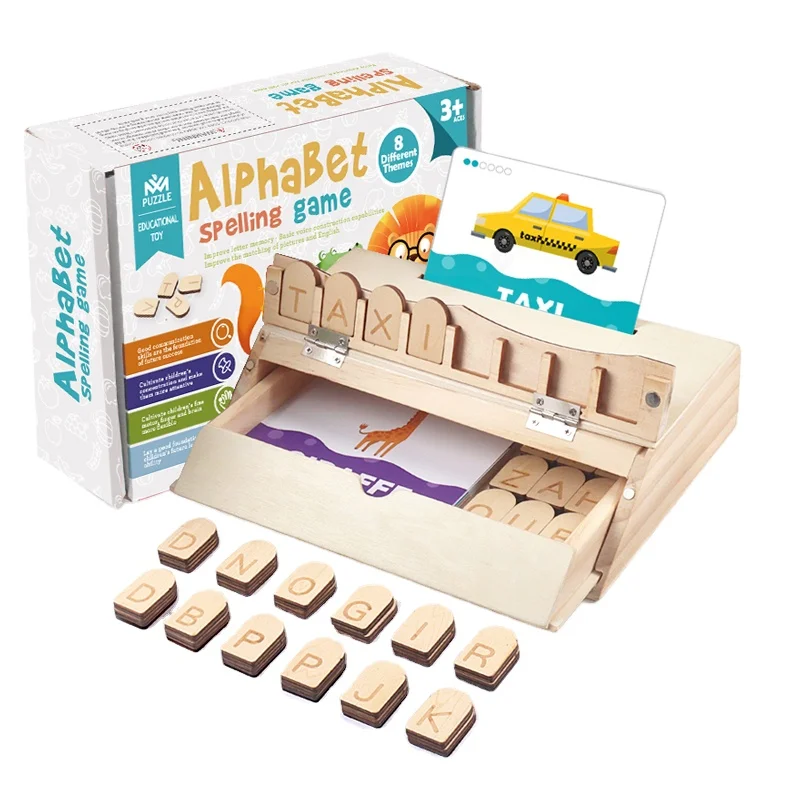Wholesale hot-selling word matching box factory direct sale 6 efficient learning method advanced difficulty wooden toys