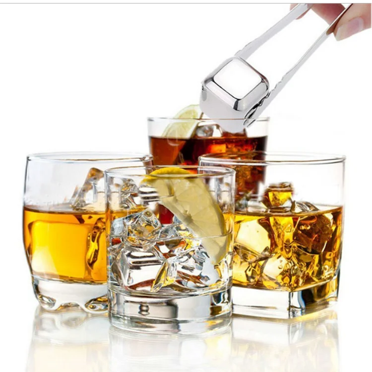 AIHPO21 Stainless Steel Pack of 8 Reusable Ice Cubes Chilling Stones with Tongs & Freezer Storage Tray for Whiskey Wine