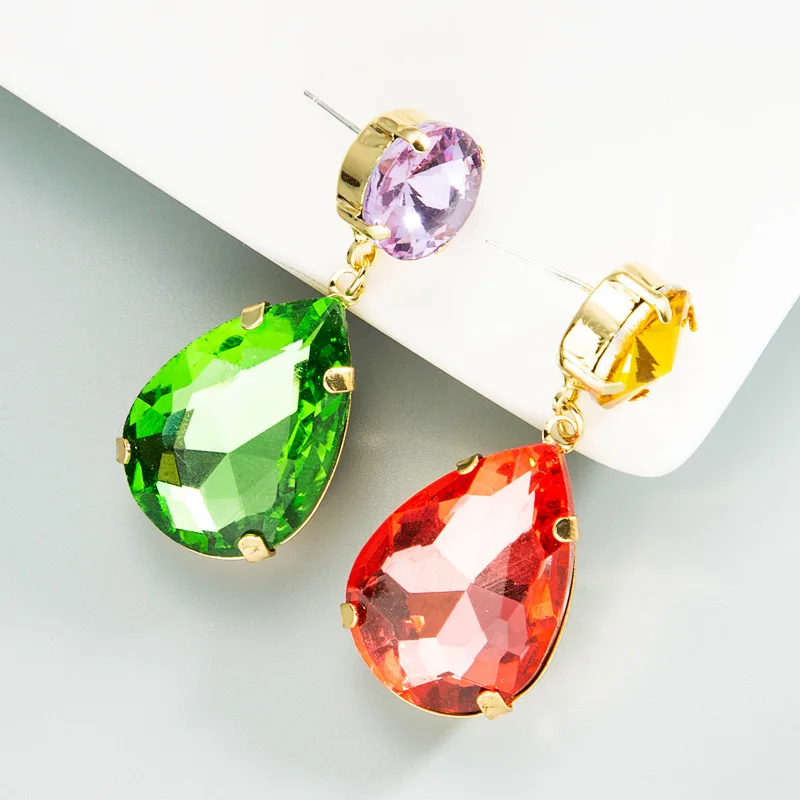 Fashion rhinestone earring red ruby gemstone western green stone funky earring jewelry for women 2023 aretes de mujer moda plata