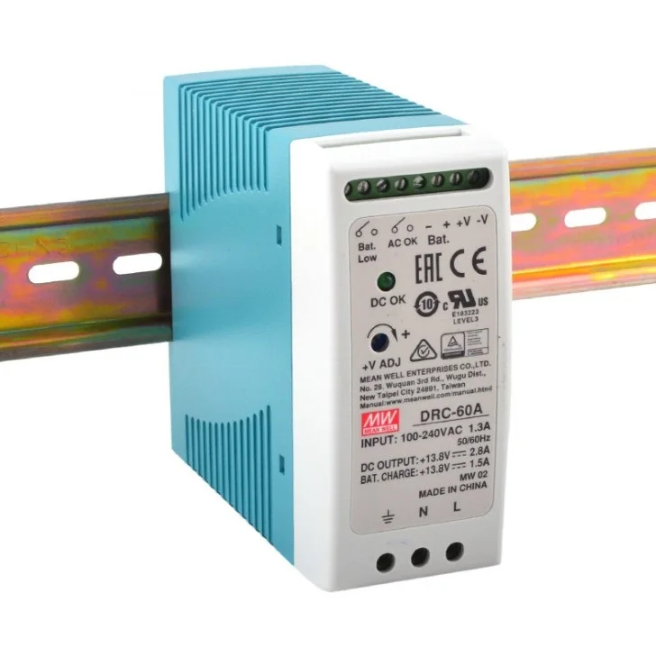 mean well mw DRC-60A 60W 13.8v 4.3a DIN rail single output with battery charger switching power supply ups function
