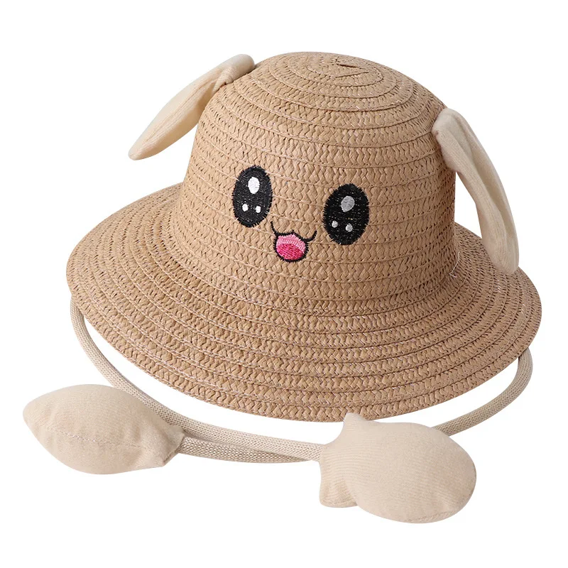 Newest Cheap Ears Embroidery  Animal Kids Hat Funny  Foldable Sunshade  Straw Hat Children