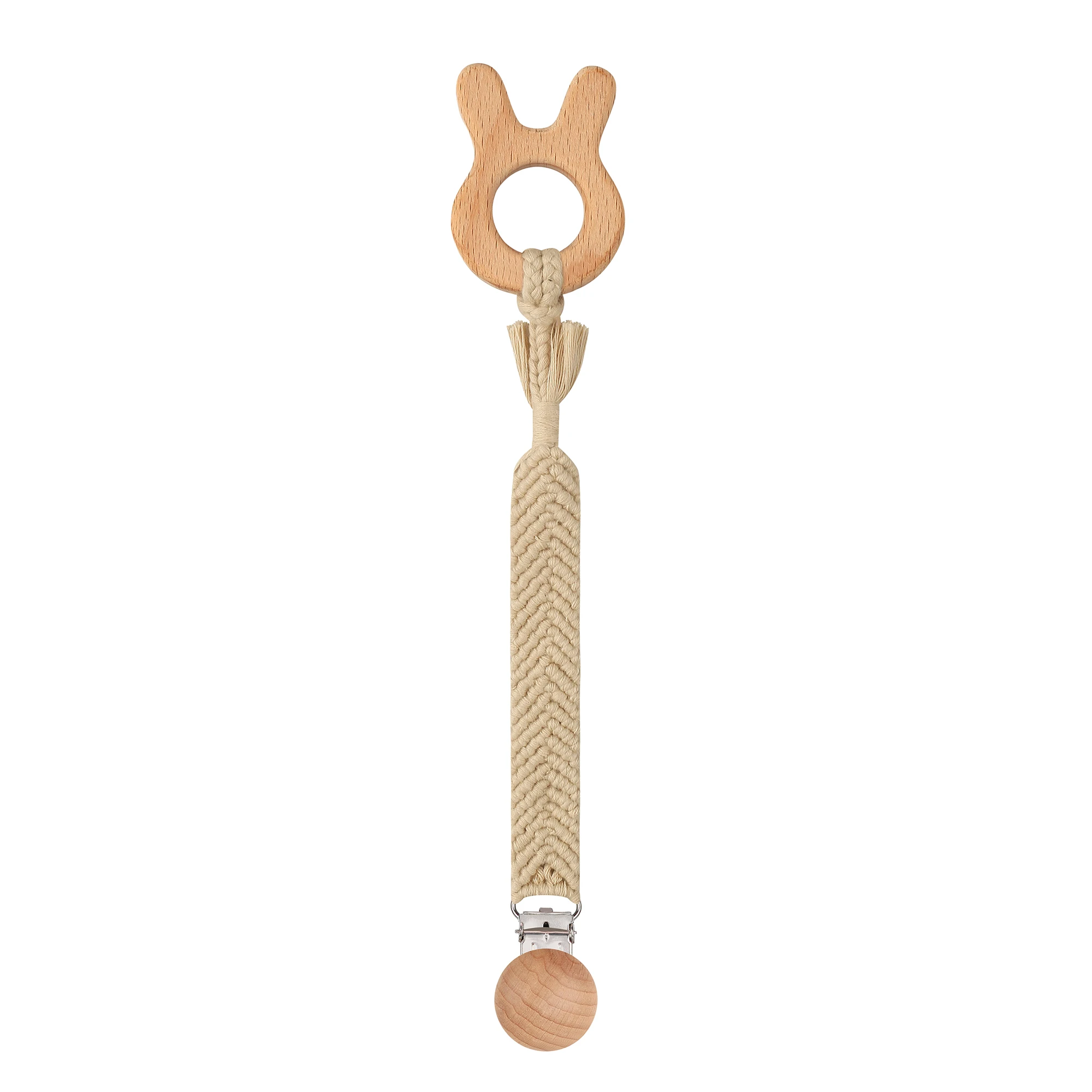 Factory Directly sales Baby Crochet Bunny Rabbit Teether Rattle With Bells Weave Pacifier Clip Wooden Rings Baby Toys Suit Set