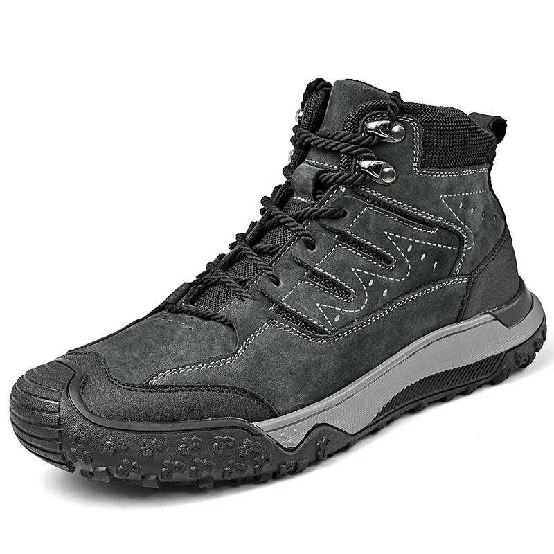In Ready Stock Custom LOGO Drop Shipping Service Pure Cow Leather Mesh Upper Anti Slip Men Outdoor Hiking Mountain Boots