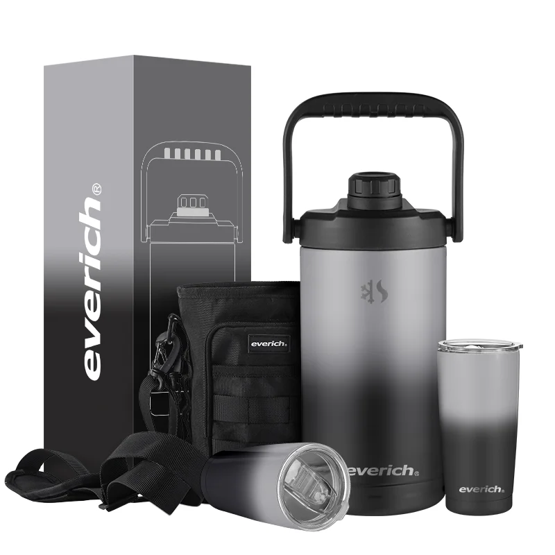 64oz Stainless Steel Insulated Water Bottles Beer Growlers Sports Water Jug with Spout Lid Beer Tumbler Bag Pack Set