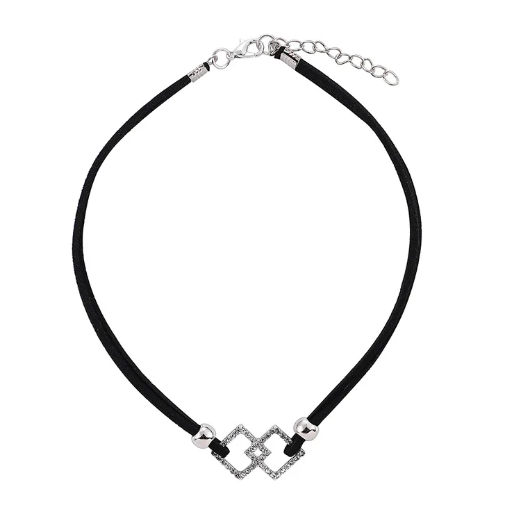 Wholesale simple style cubic zirconia pendant Black Leather Choker Necklace for women