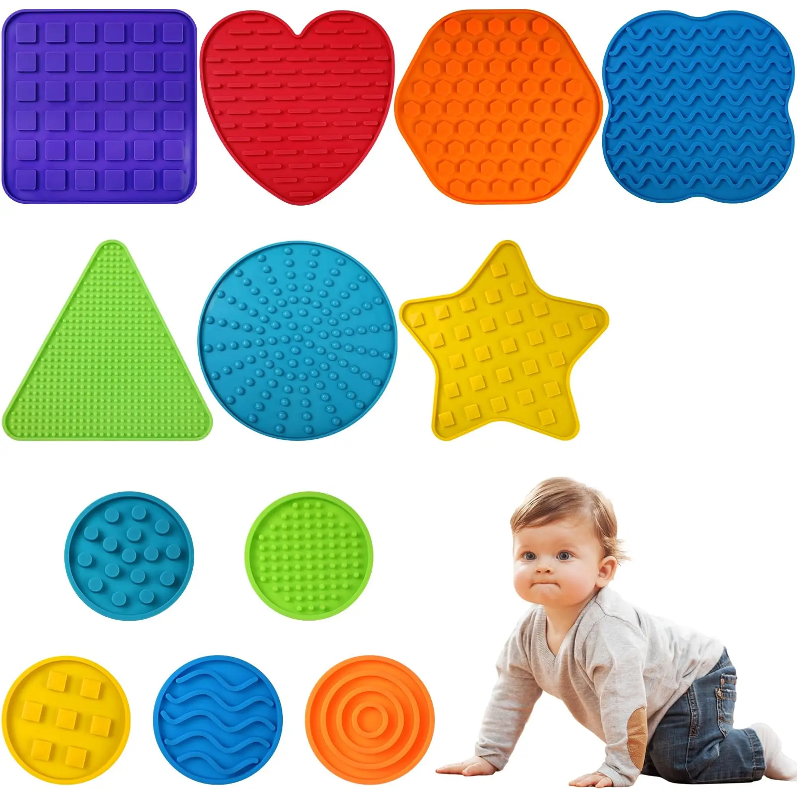 12Pcs Matching Game Sensory Discs Sensory Circles Silicone Mat Tactile Stimulation for Calming Sensory Play