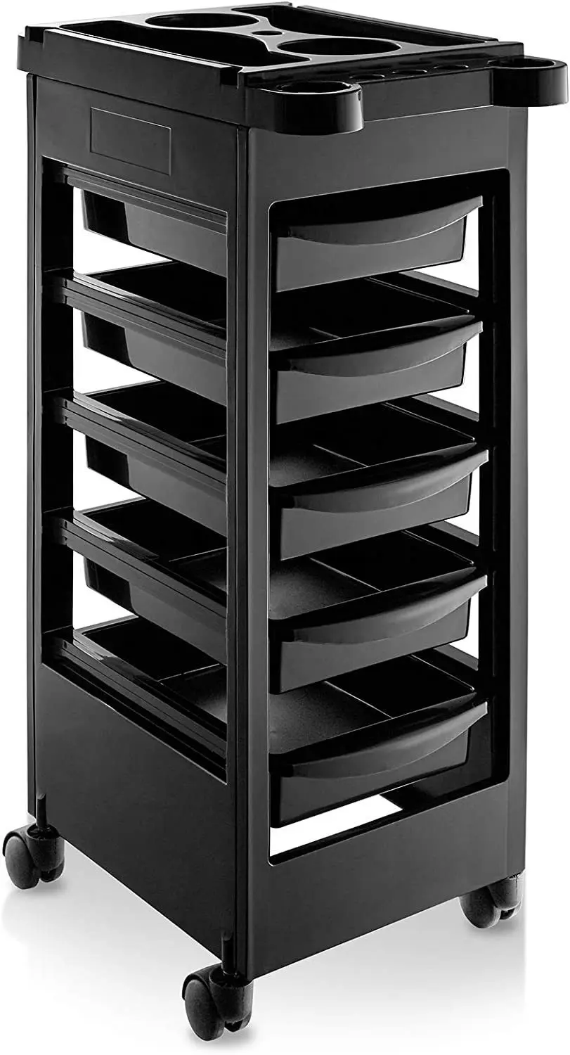 5-Layer Hairdressing Stroller with 360-Degree Rotate Plastic Air Cylinder and Dye Bowl Holder for Salon Use