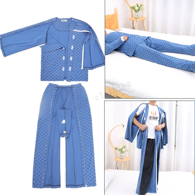 Hospital Scrubs Easy Wear Off Nursing Clothing Elderly Bedridden Patients Comfortable Pajamas Arm Leg Fracture Postoperative