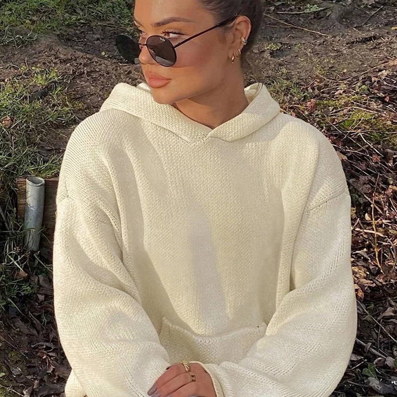 Custom oversized knitted pullover hoody sweaters for men heavyweight knitted fabric hoodie