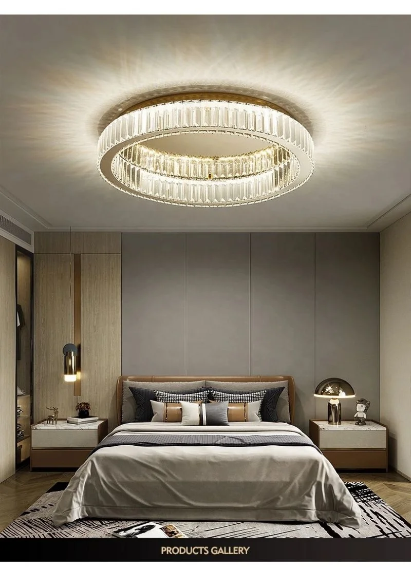 Modern Creative Crystal Round Ceiling Chandelier for Living Room Bedroom Decorative Led Indoor Lighting Fixture
