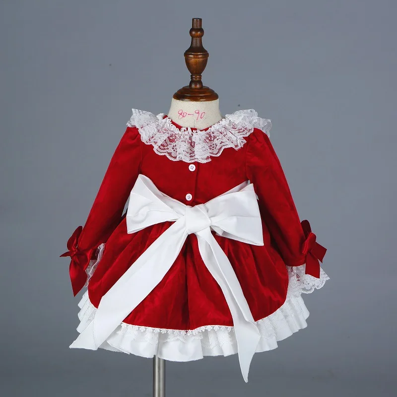 91112 new year arrival 4 pcs set  Lolita baby Spanish lace dress girls princess dresses vintage kids clothes Christmas red