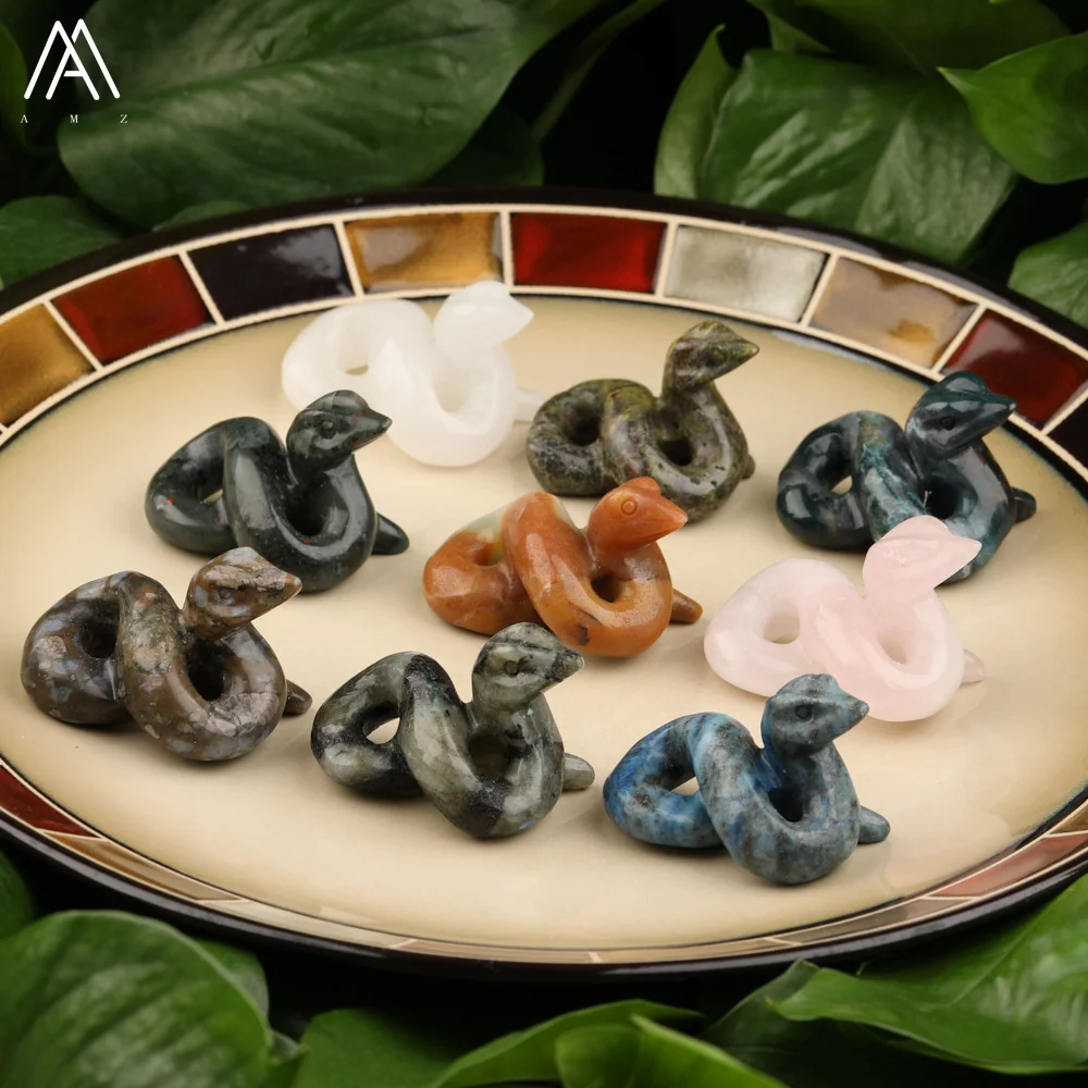 2 Inches Natural Stone Carved Snake Figurine , Heal Crystal Chakra Snake Home Decor