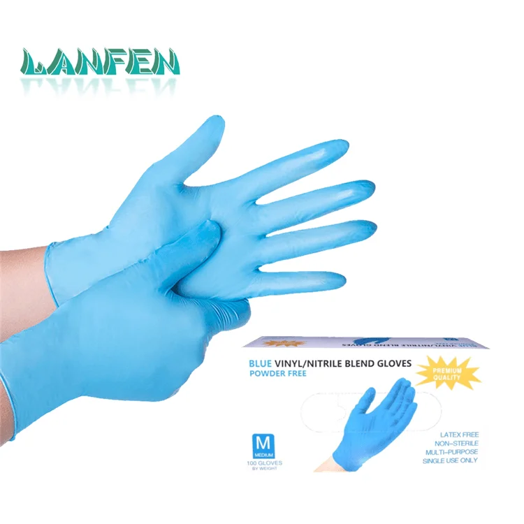 Cheap blue powder free blended nitrile vinyl synthetic rubber latex nitrile gloves work safety touchntuff lab gloves