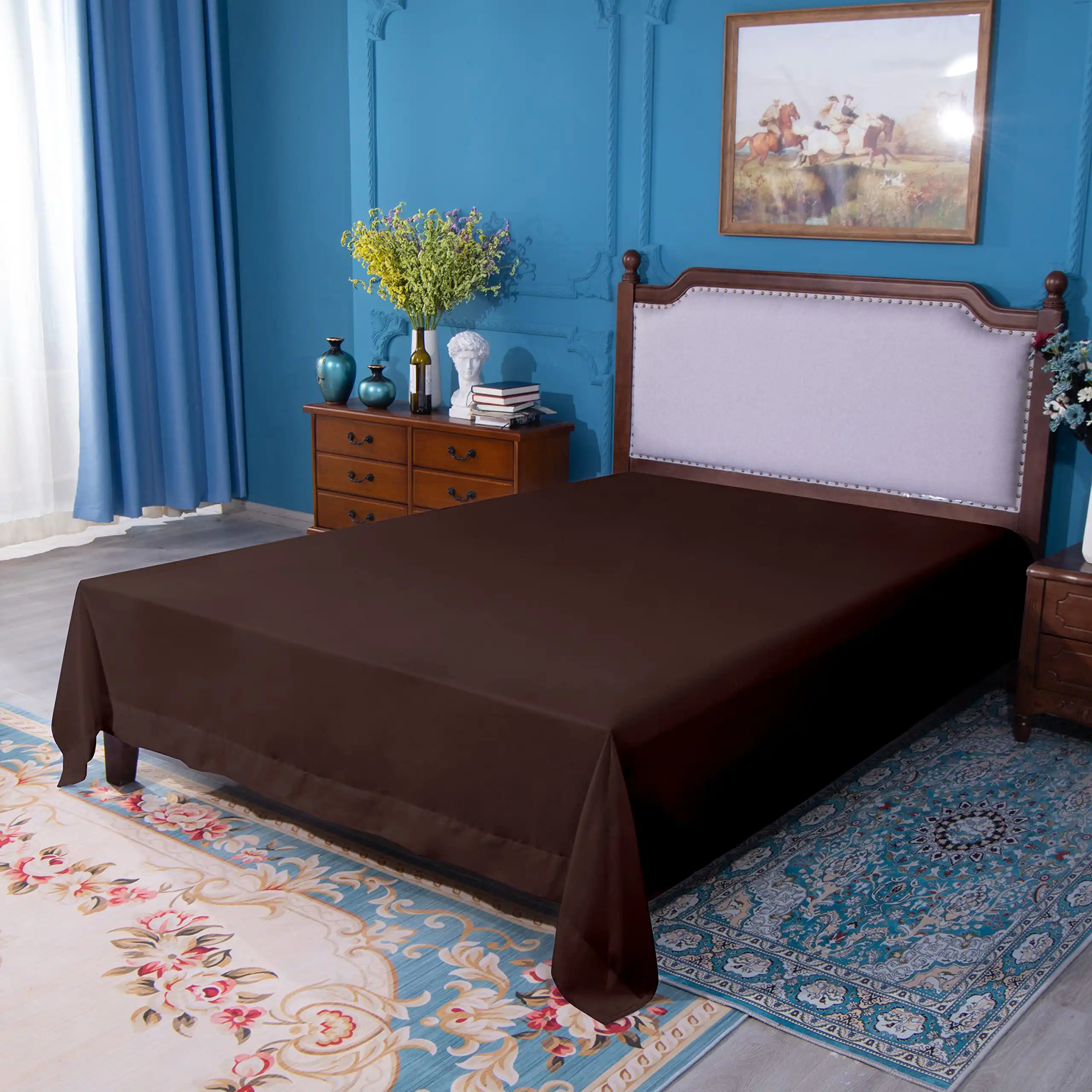 Anyu High Quality Luxury 100% Polyester Soft Like Cotton Brushed Microfiber Fabric Bedding Set Bed Linens Flat Sheet Only