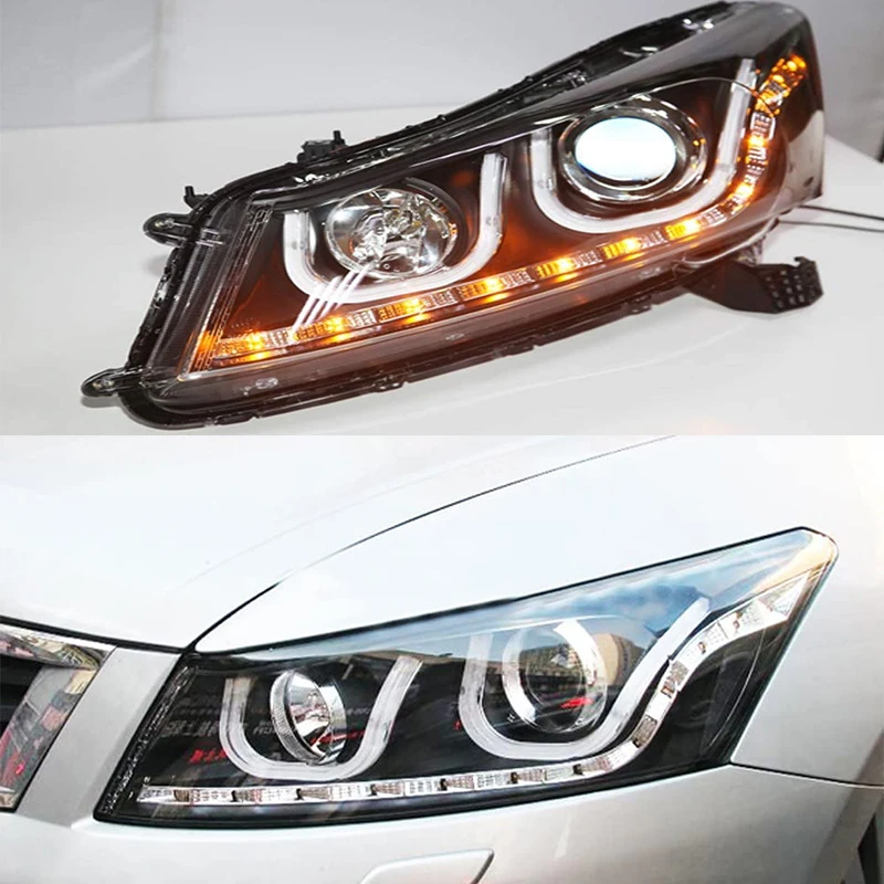 For Honda Accord LED Strip U Angel Eyes Headlight Front Lamp 2008 To 2011 Year