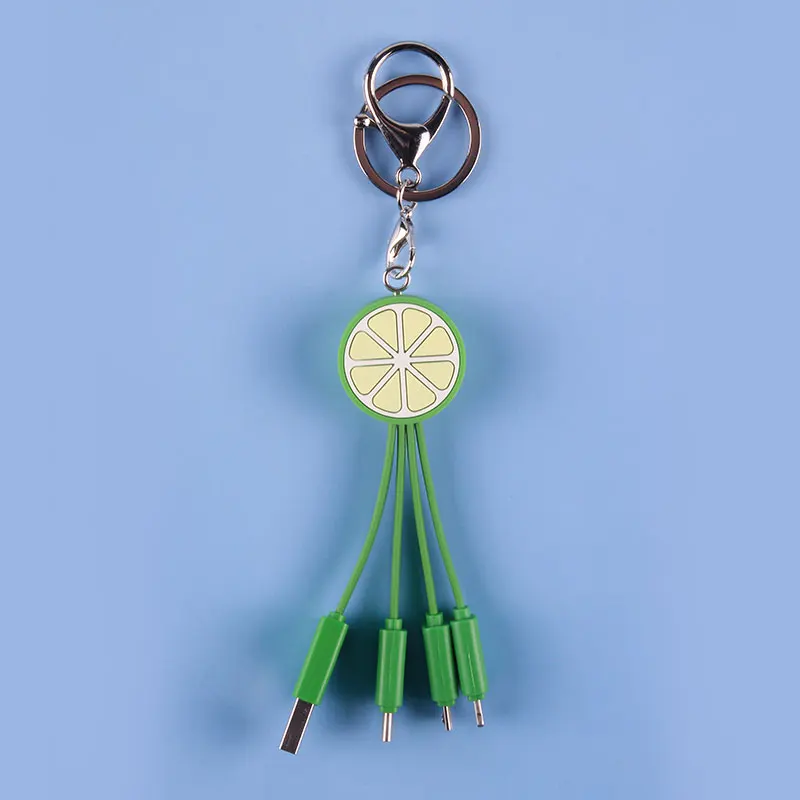 Custom 4 in 1 3 in 1 charger cable mobile phone keychain cable keyring cable Lime Charm fast charging pd charger