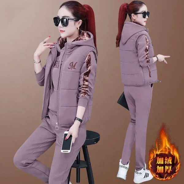 Large size plus velvet padded sportswear suit women autumn and winter 2020 new bf Korean casual three-piece winter fashion suit