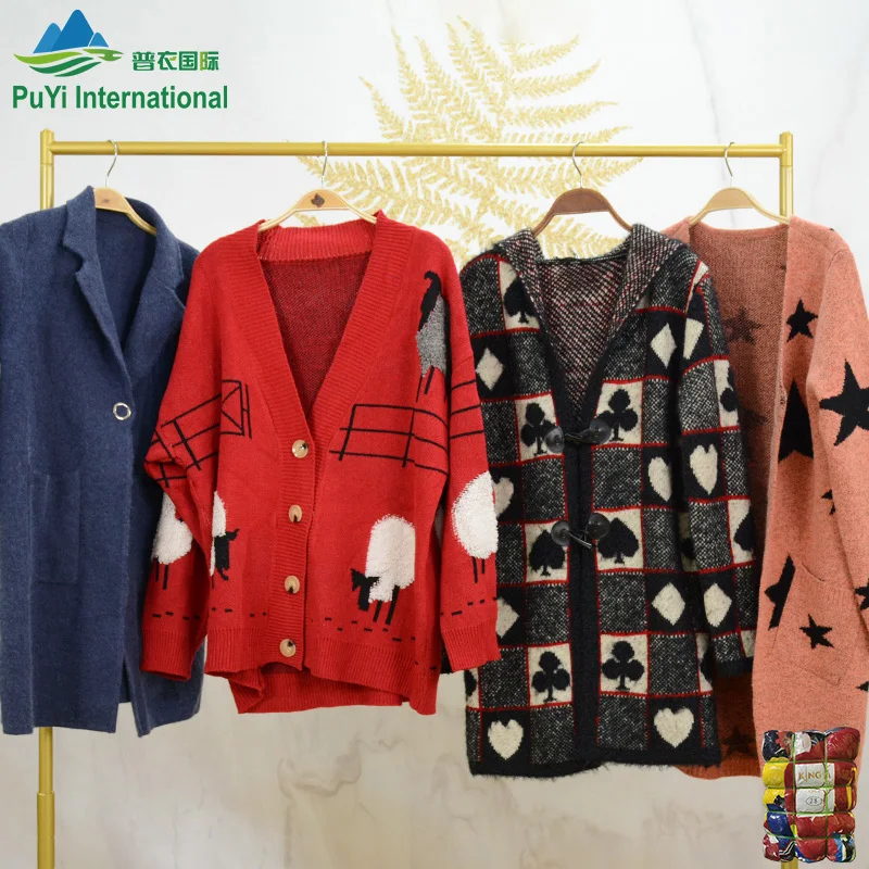 fashion ladies Thick cardigan short used clothes bales second hand sweaters for women uk used clothes bales