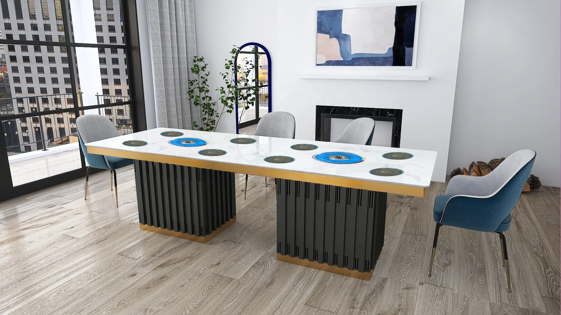 AOPA Hot pot table korean bbq grill table restaurant tables with bbq grill and hotpot