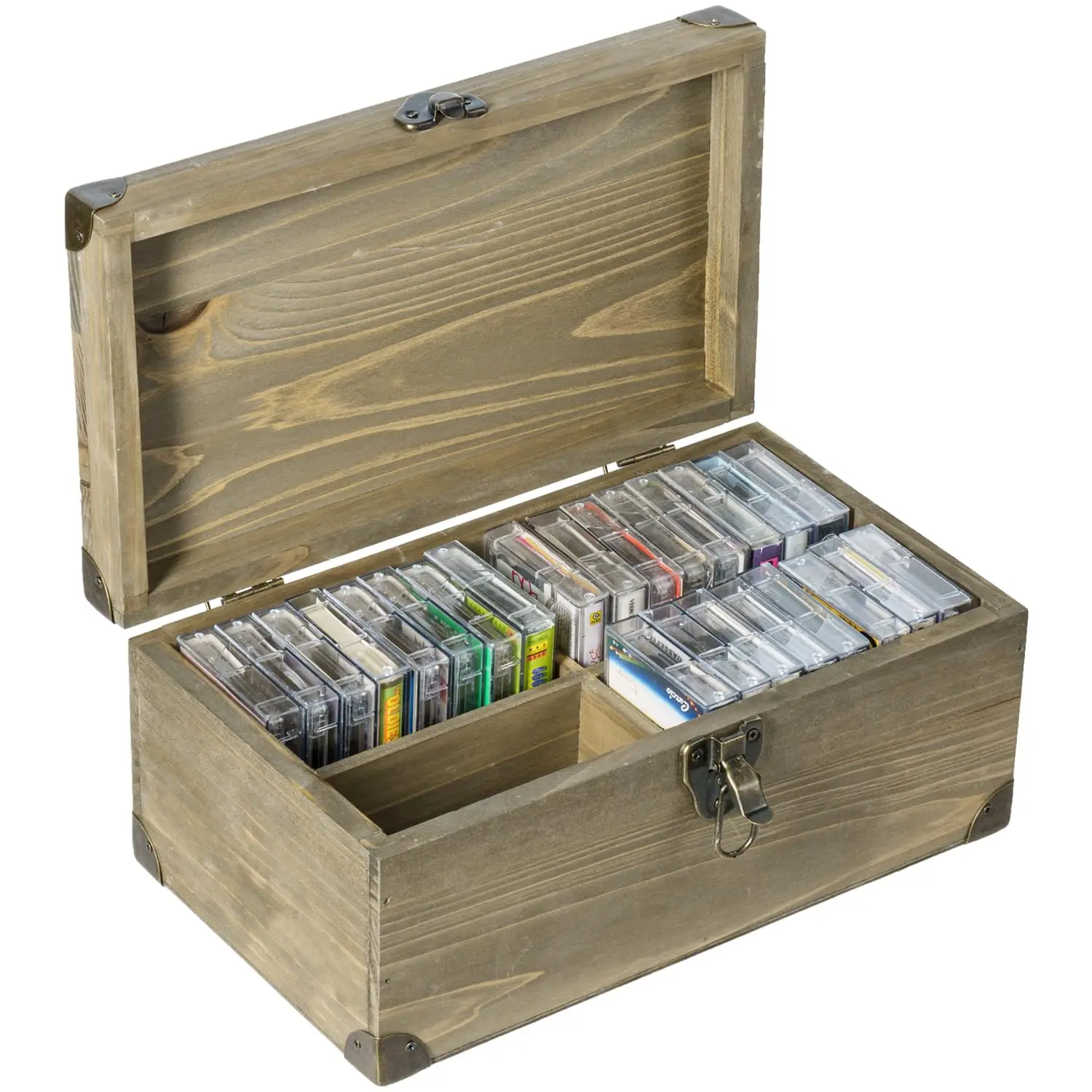 Hot Sales Natural Wooden Storage Box Brown Wooden Storage Box Wood Retro Audio Cassette Tape Storage Box