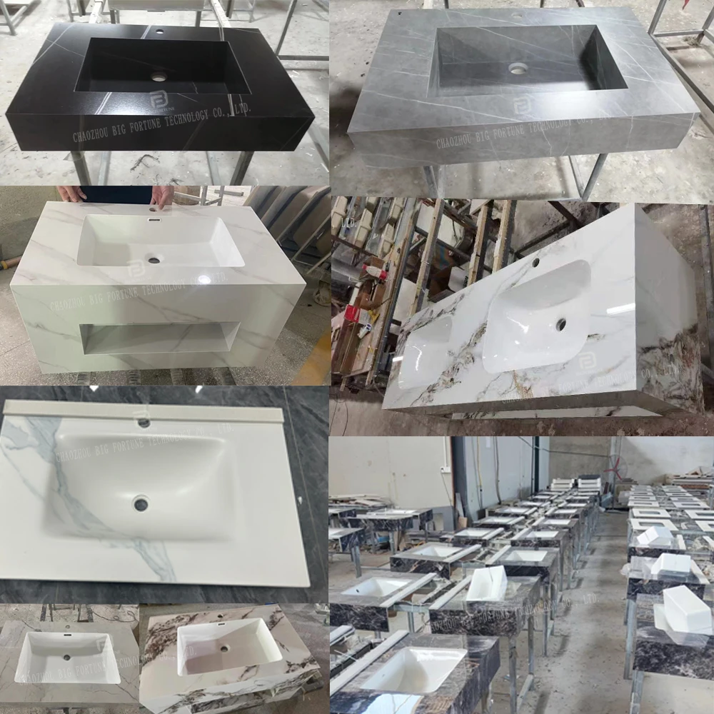 Factory sintered stone wash basin cabinet wall mounted marble top double sink bathroom vanity with mirror