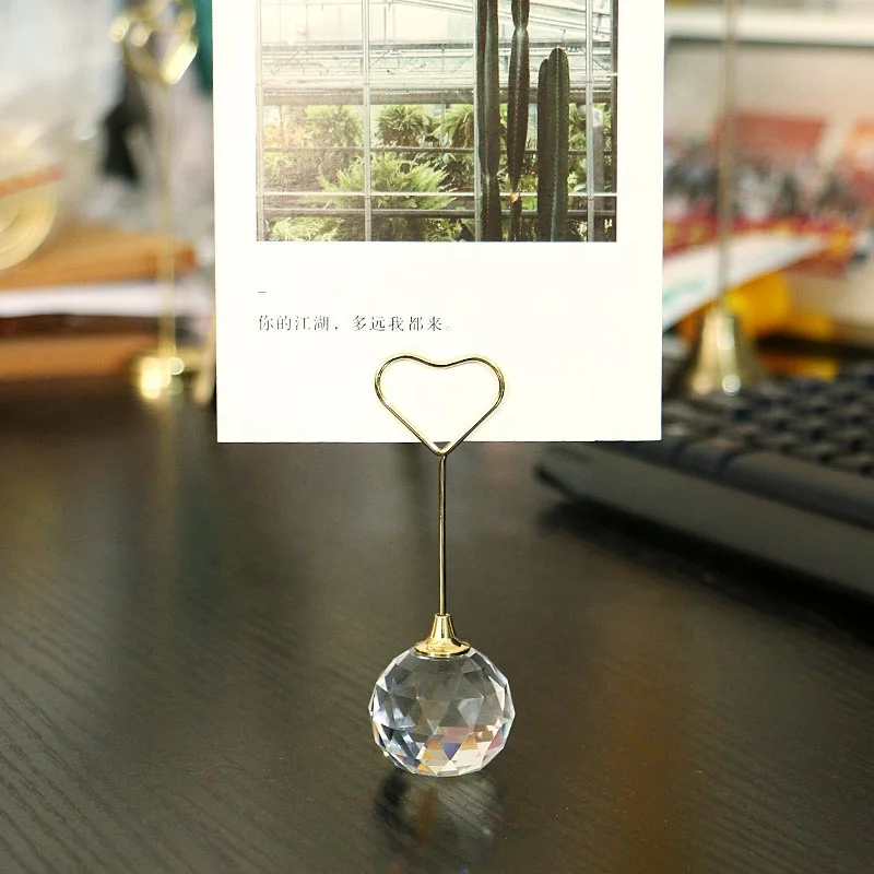 YS0811E Wholesale Customized OEM Photo Name Table Number Card Stand Note Memo Clips Metal Crystal Place Name Card Holder