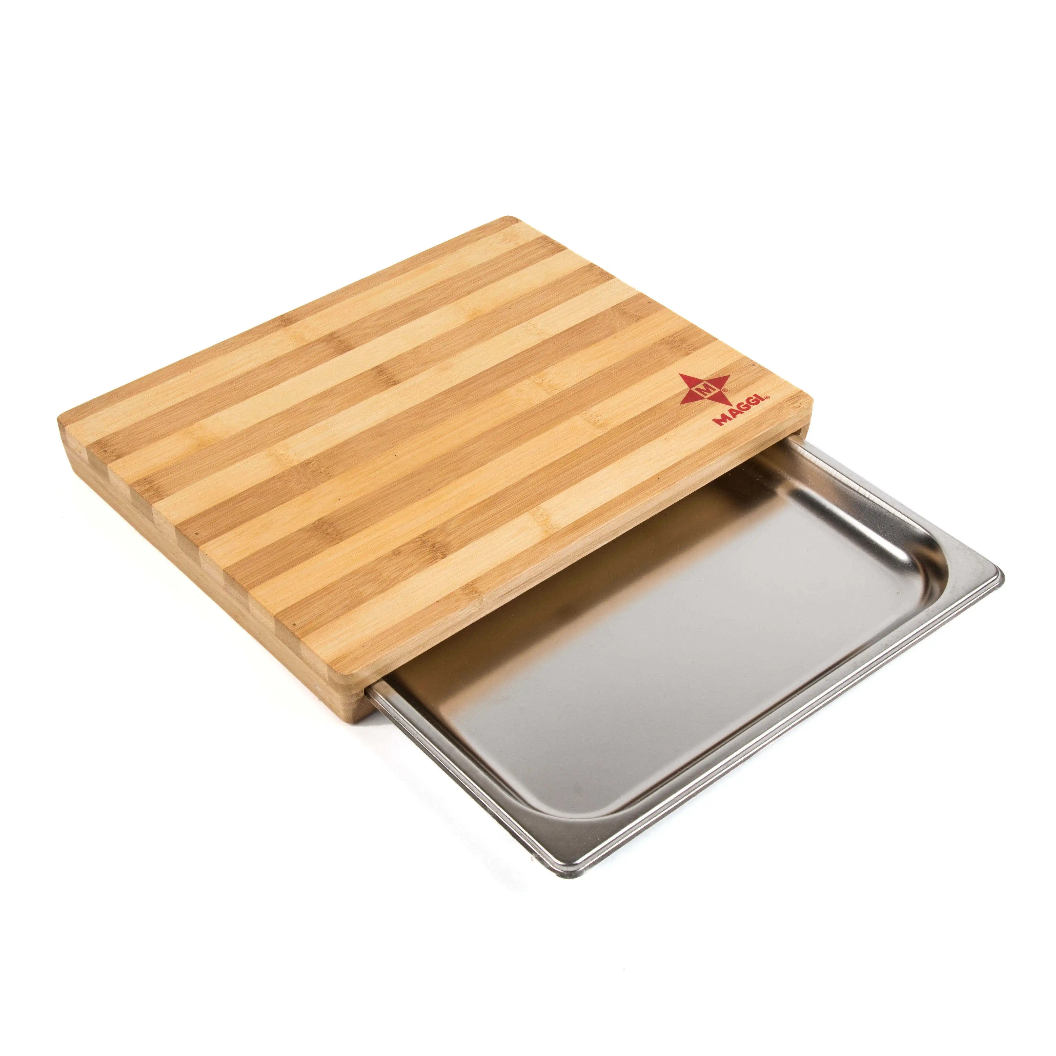Custom Logo Bamboo Cutting Chop Board Drawer For The Kitchen With Stainless Tray Storage