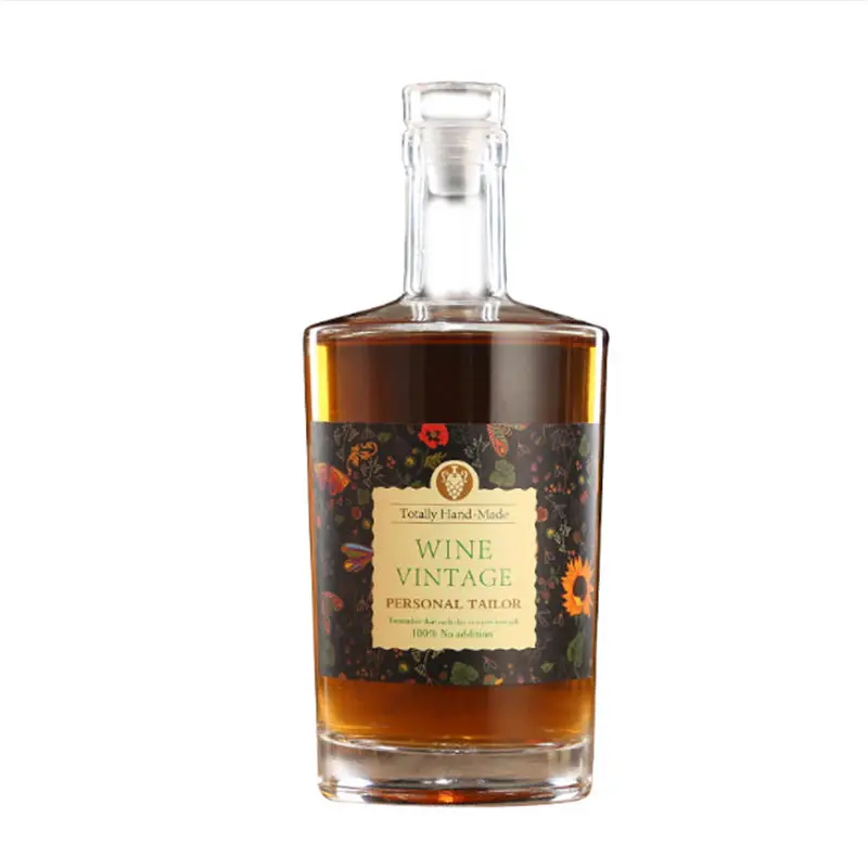 High Quality 100ml 500ml 750ml Clear White Spirit Bottle Whisky Brandy Vodka Glass Wine Bottle with Cork