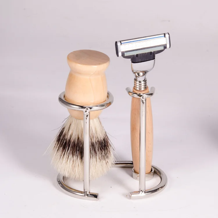 Роскошный мужской набор для бритья включает кисть для бритья барсука с ручкой из бичевого дерева Роскошная ручная безопасная бритвенная щетка и подставка для бритвы миска для мыла