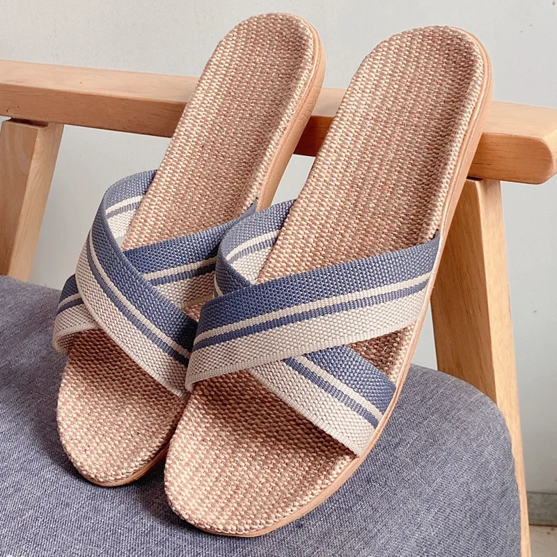 Youerkang New Cross home sandals home indoor non-slip linen slippers men and women non-slip soft slippers