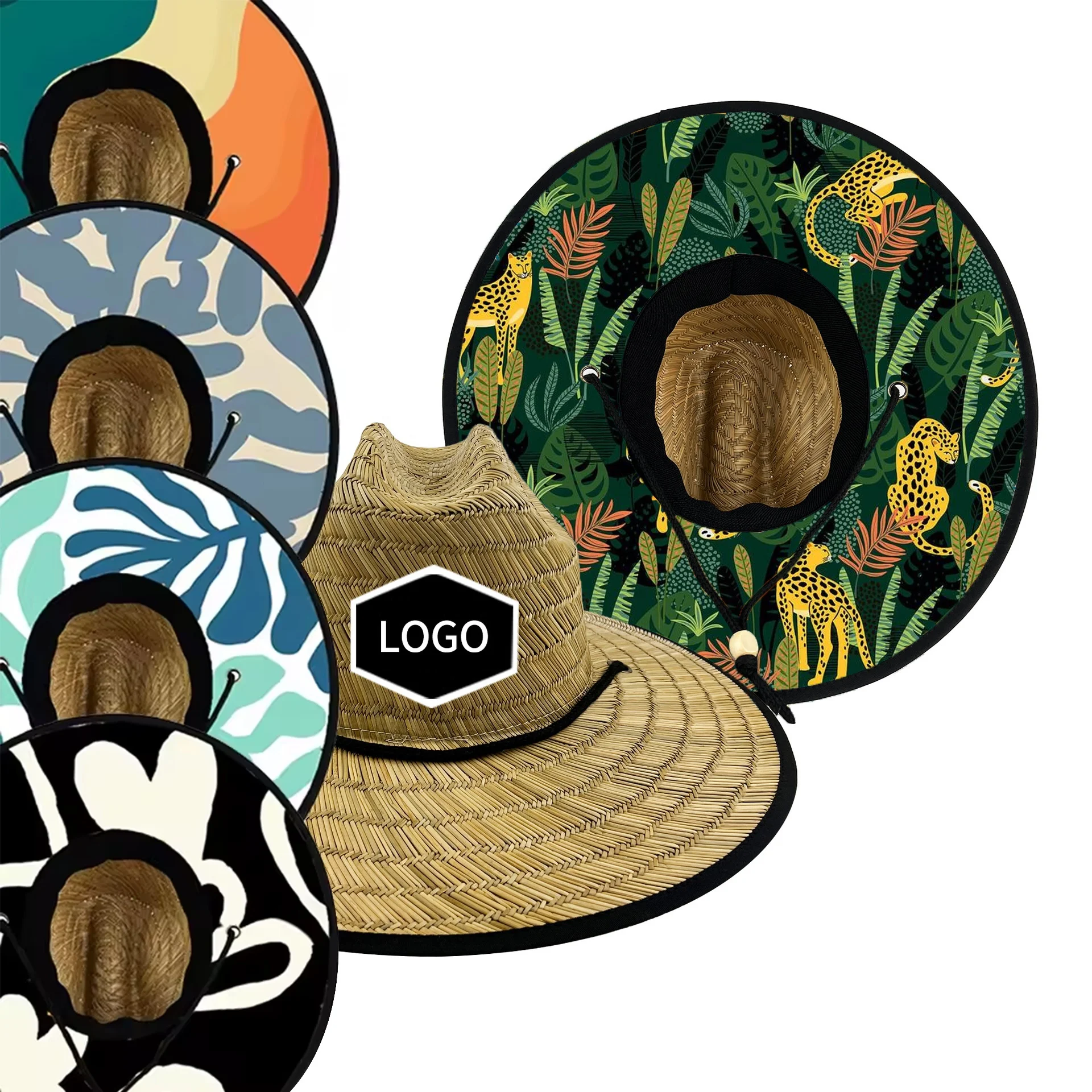 Custom logo wide brim sun woman fashionable sombreros de paja surfing sun men beach summer lifeguard life guard straw hat