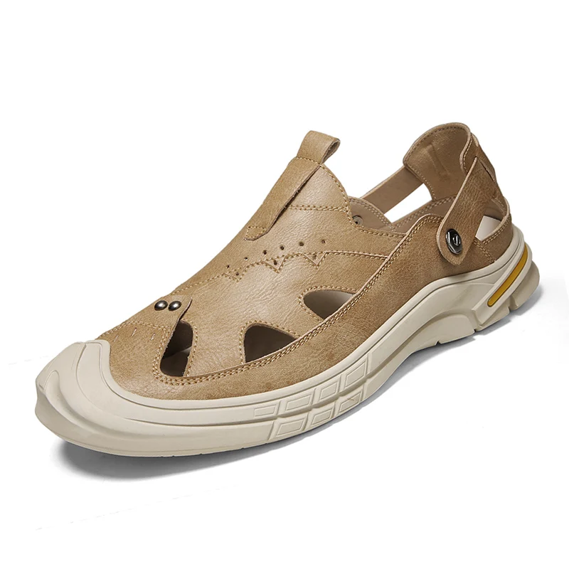 Latest design beach leather custom height increasing shoes casual sandal men