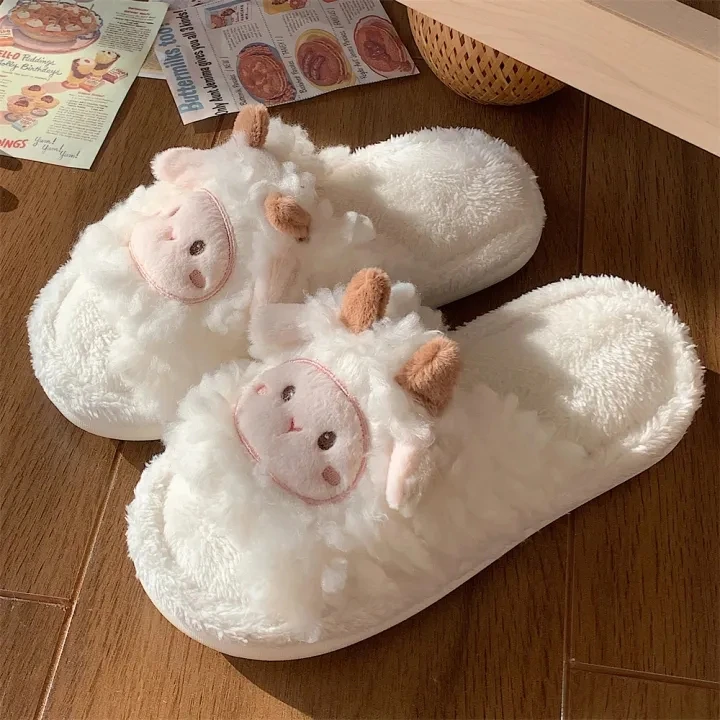 Xinyun Bean Fluffy Sheep Plush Slippers Customized Cozy Cotton Shoes For Women In Autumn And Winter