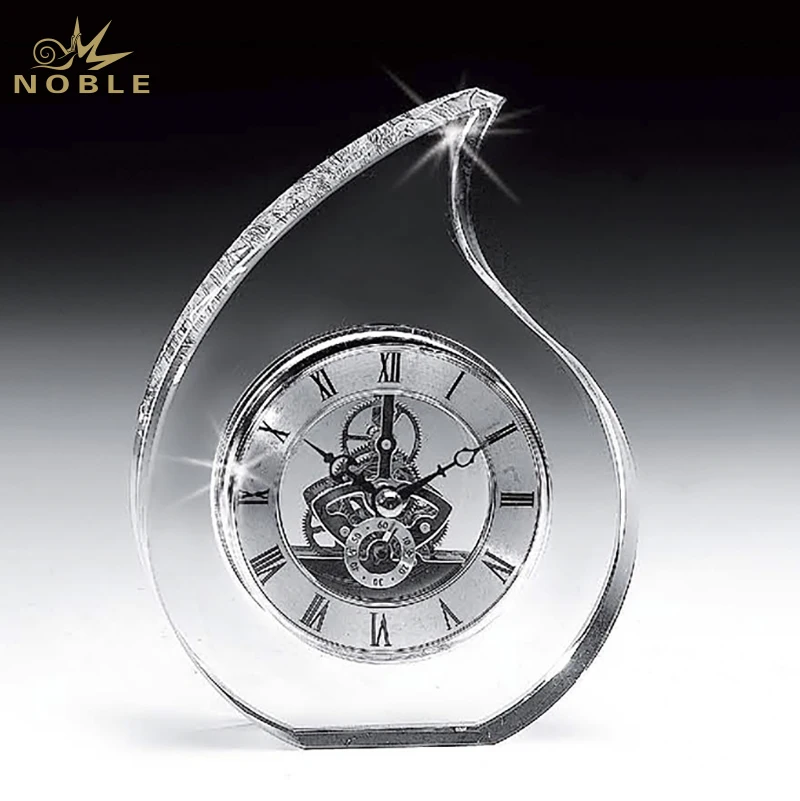 Noble Manufacturer Crystal Glass Fire Clock Business Gift Customized Bespoke Logo Office Decoration Trophy Award Hand Craft