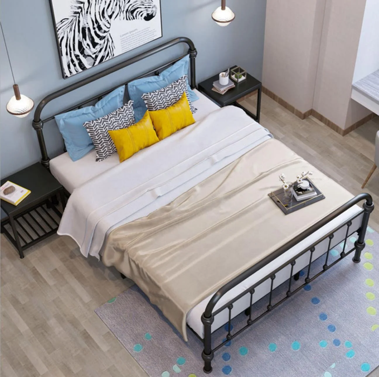 Europe style classical design bedroom  furniture black iron sheet single bed